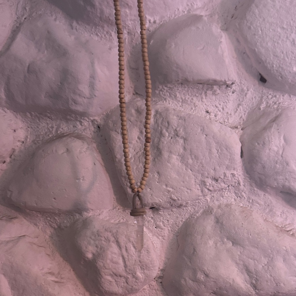 Handemade wooden bead and crystal necklace